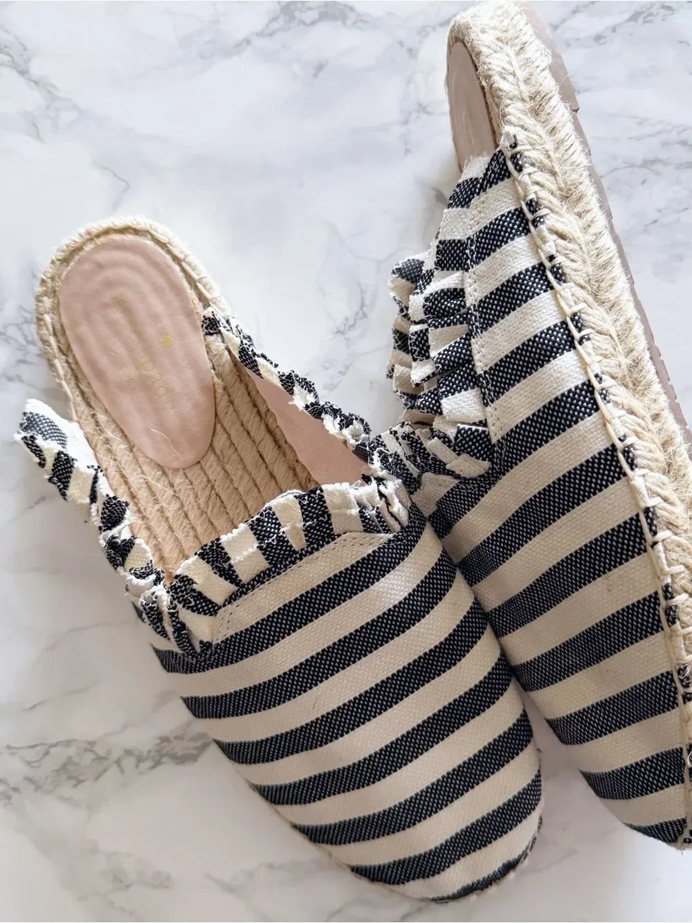 Kate Spade Laila striped ruffle espadrille slip on shoes